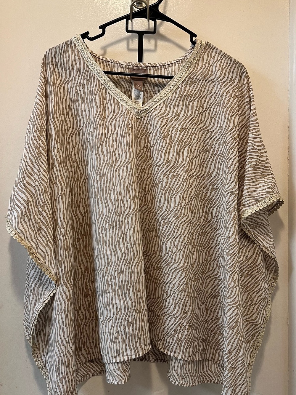 Chico's Beige Zebra-Print V-Neck Poncho